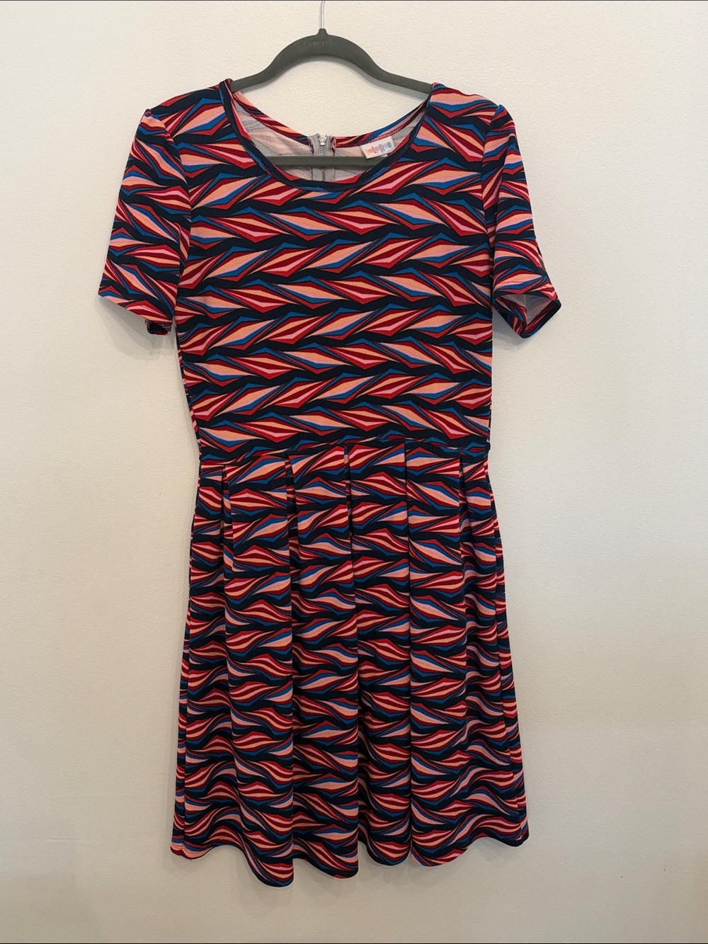 LuLaRoe Mini Dress in Navy, Red, Pink and Light Blue Wave Print